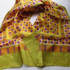 Colorful Oblong Scarf Geometric Pattern Lime Green Purple Yellow Orange
